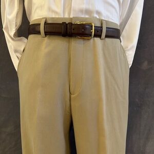New Henry Jacobson 34x32 khaki silk/cotton flat front slacks